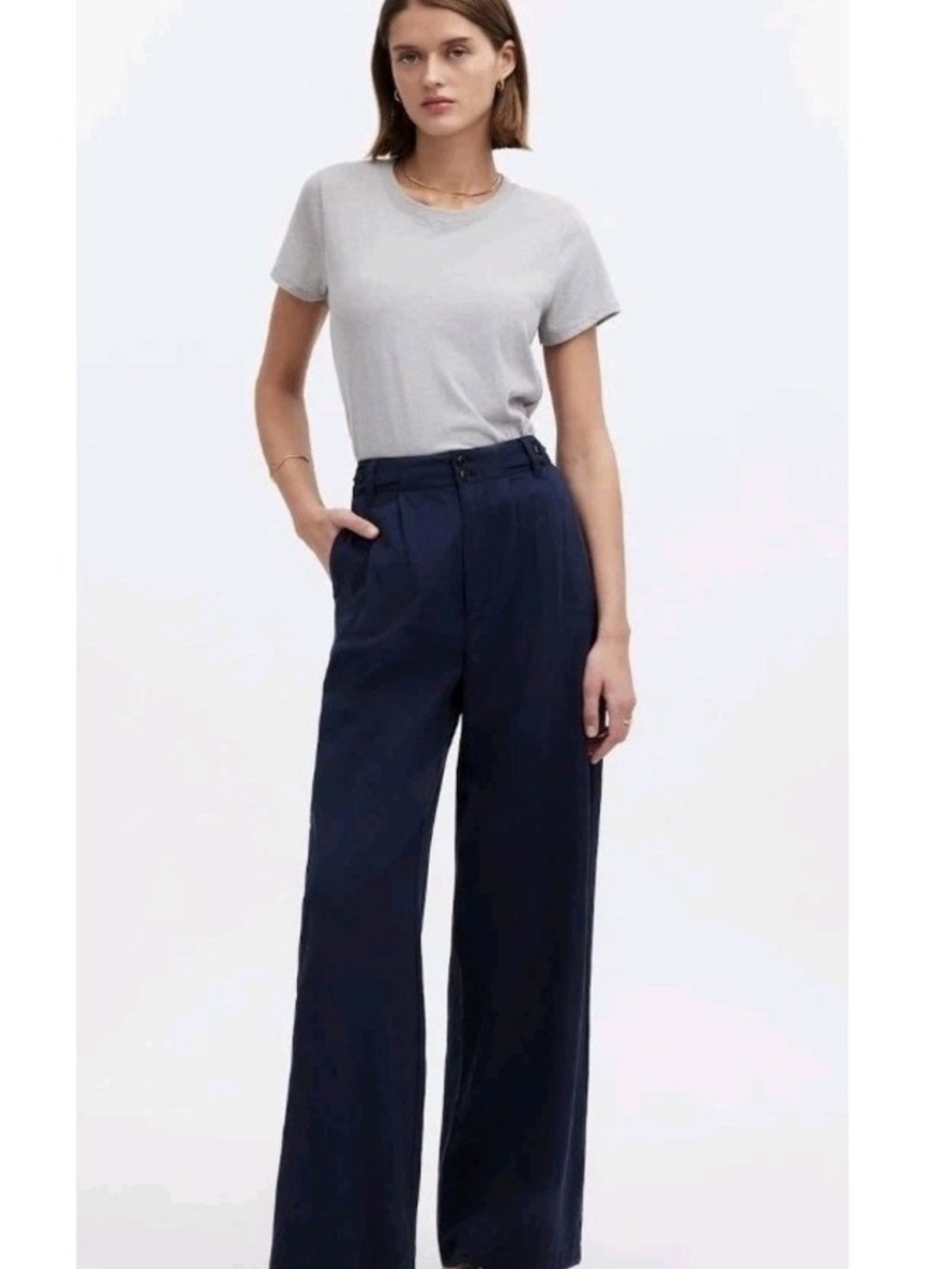 MADEWELL THE HARLOW NAVY BLUE WIDE LEG TROUSER PANTS SIZE 6